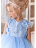 Feifei Sleeves Sky Blue Tulle Floral Flower Girl Dress